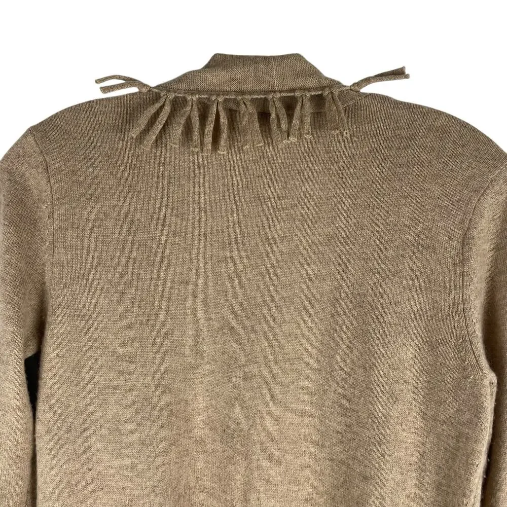 Magaschoni 100% Cashmere Fringe Trim Open Front Cardigan Brown Size XS